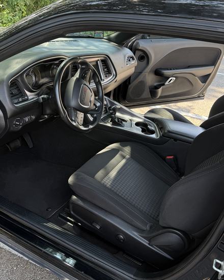 Dodge Challenger front seats and dash after an interior detail