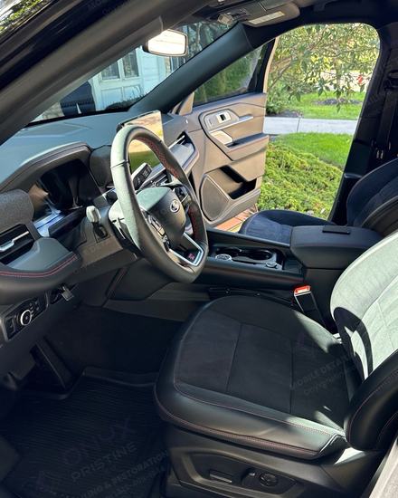Ford Explorer ST front seats and console after an interior detail