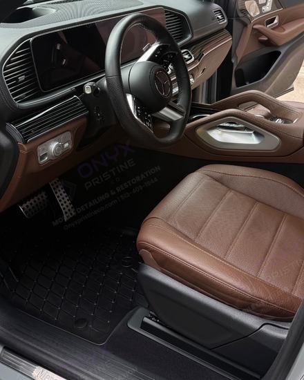 Mercedes-Benz GLE brown leather seat and console after an interior detail